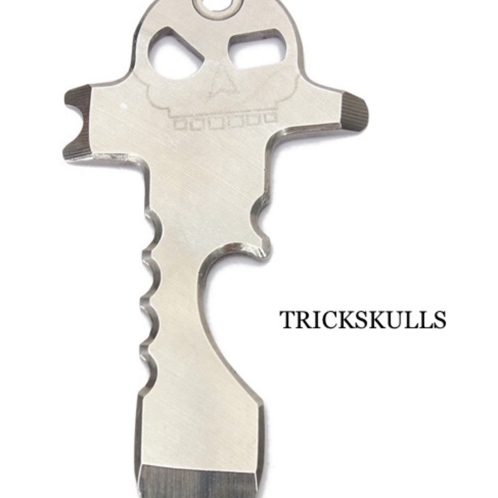 Silver Stainless Tactical Skull Survival Supertool Opener Master Key Pry Tool